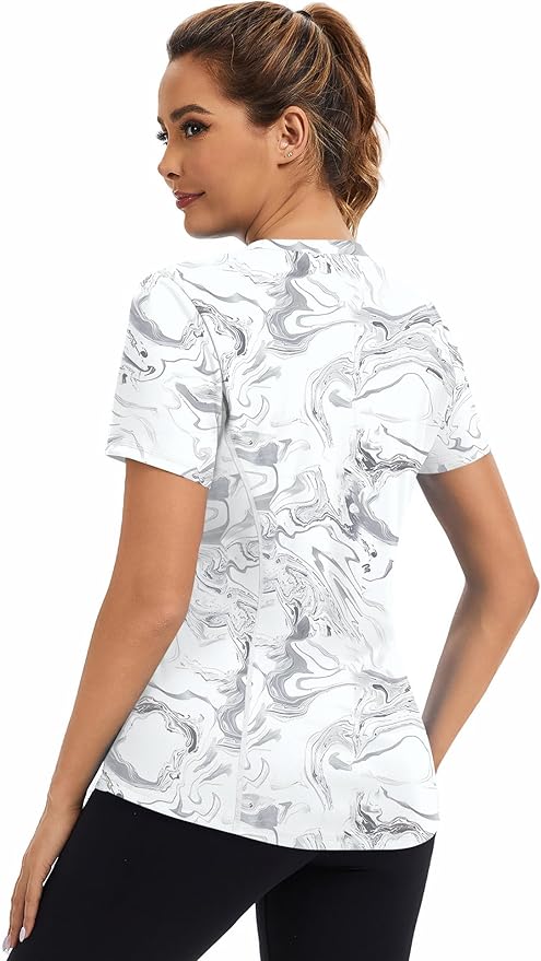 AVOOGUE Women's Short Sleeve Workout Tops Quick Dry Athletic UPF50+ Sun Protection Shirts Gym Hiking Running Yoga Clothes