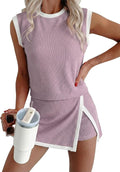 EVALESS 2 Piece Sets for Women Summer Outfits Ribbed Knit Tank Top and Split Lined Skirt Two Pieces Lounge Matching Set