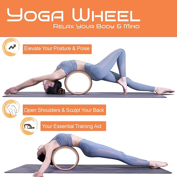 High Density PU Rubber Yoga Wheel for Stretching and Flexibility to Help Back Aches and Tension, Tear, Flexible Roller Designed, Extend Premium Back Roller
