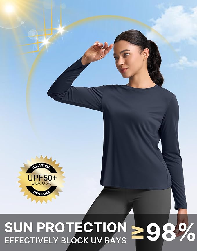 SANTINY Women's Lightweight Long Sleeve Workout Tops Split Back Gym Running Hiking Athletic Shirt Quick Dry UPF 50+ Sun Shirt