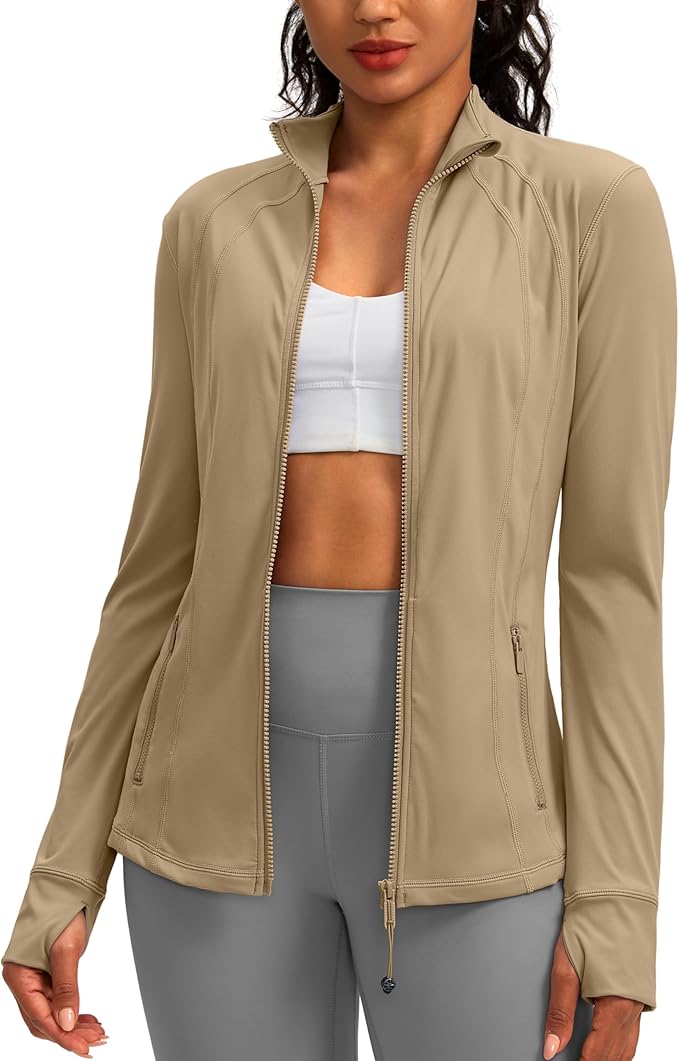 Women's Workout Jackets with 4 Pockets Zip Up Slim Fit Soft Fall Jacket for Yoga Running Athletic