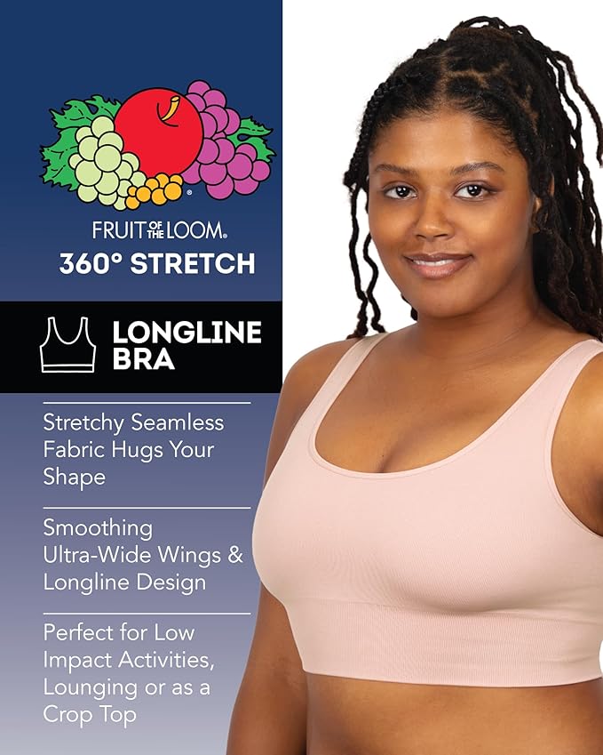 Fruit of the Loom Women's 3-Pack Seamless Full-Coverage Back Smoothing Wireless Bra
