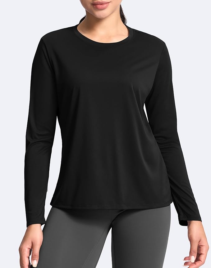SANTINY Women's Lightweight Long Sleeve Workout Tops Split Back Gym Running Hiking Athletic Shirt Quick Dry UPF 50+ Sun Shirt