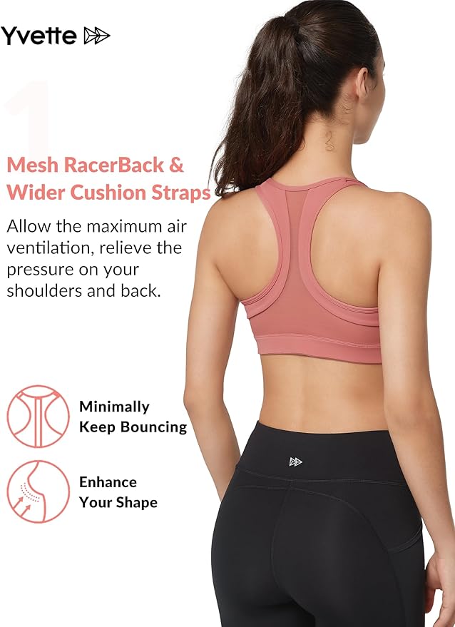 Yvette Zip Front Sports Bra - High Impact Sports Bras for Women Plus Size Workout Fitness Running