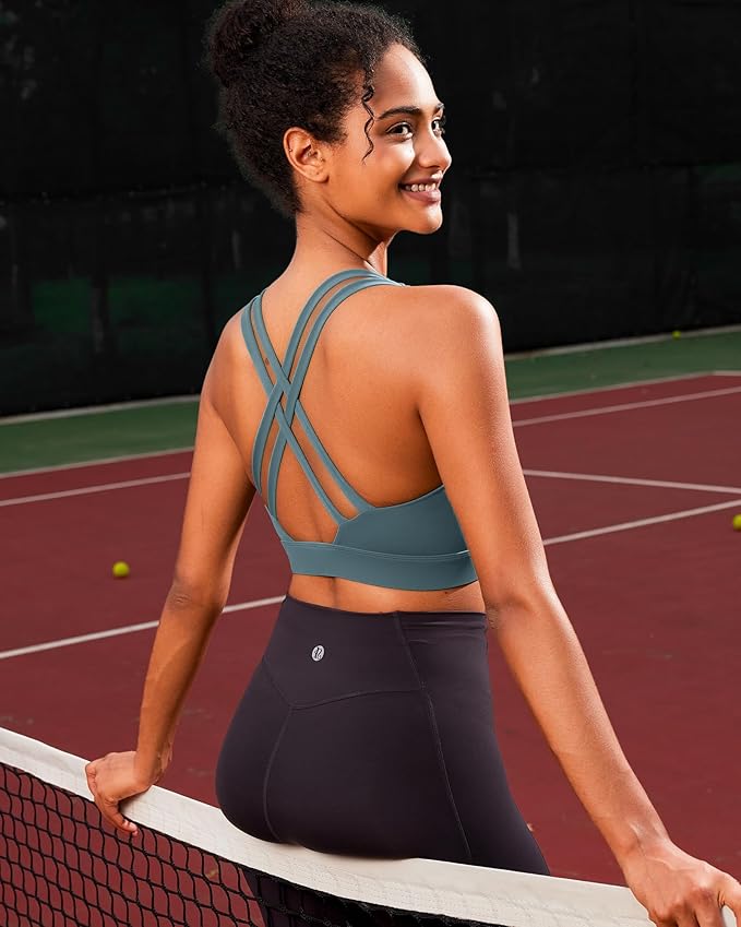 RUNNING GIRL High Impact Sports Bras for Women - Scoop Neck Strappy Sports Bra High Support Moulded Cup Workout Bra