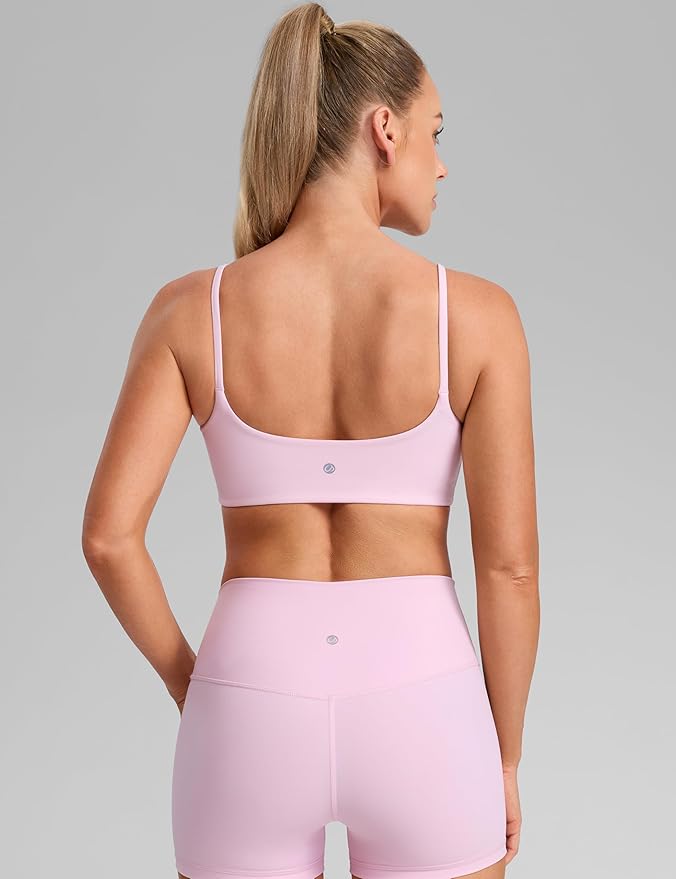 CRZ YOGA Butterbreeze Scoop Neck Sports Bras for Women - Spaghetti Straps Wireless Workout Padded Gym Cami Top