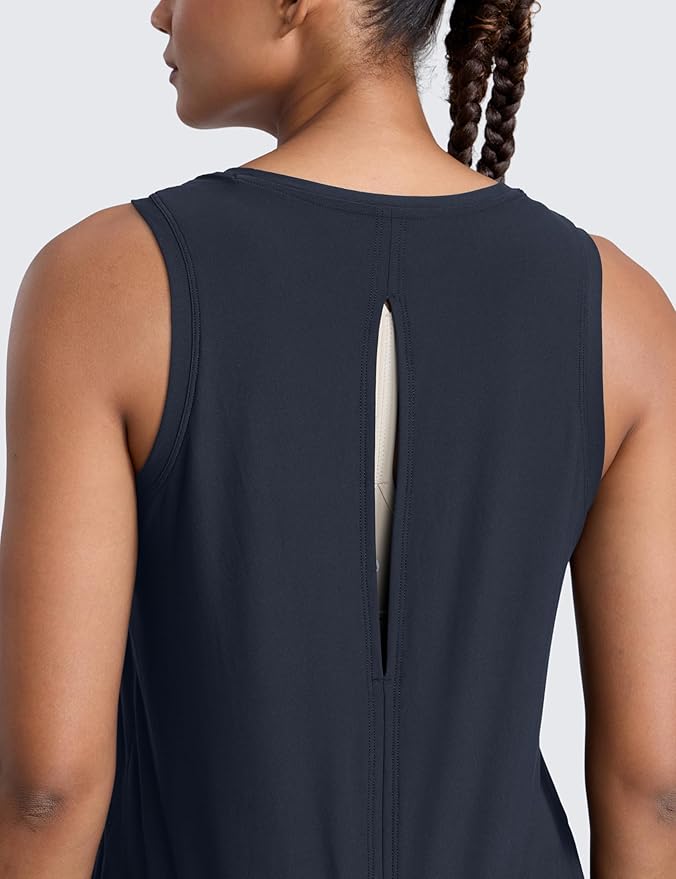 CRZ YOGA Cloudweight Open Back Workout Tops for Women Lightweight High Neck Athletic Gym Tank Soft Running Sleeveless Shirts