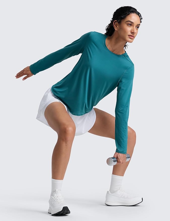 CRZ YOGA Lightweight Workout Long Sleeve Shirts for Women - Gym Running Fall Athletic Training T-Shirts High Neck Tops