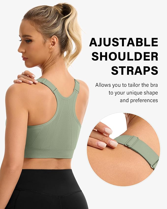 Women's Zip Front Sports Bra Wireless Post-Surgery Bra Active Yoga Sports Bras