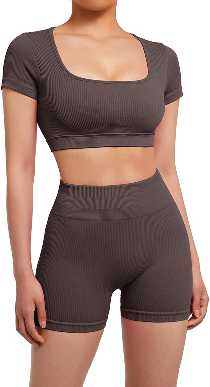 SUUKSESS Womens Workout Sets Open Back Gym Sets Woman Yoga Pilates Crop Tank High Waisted Bike Shorts
