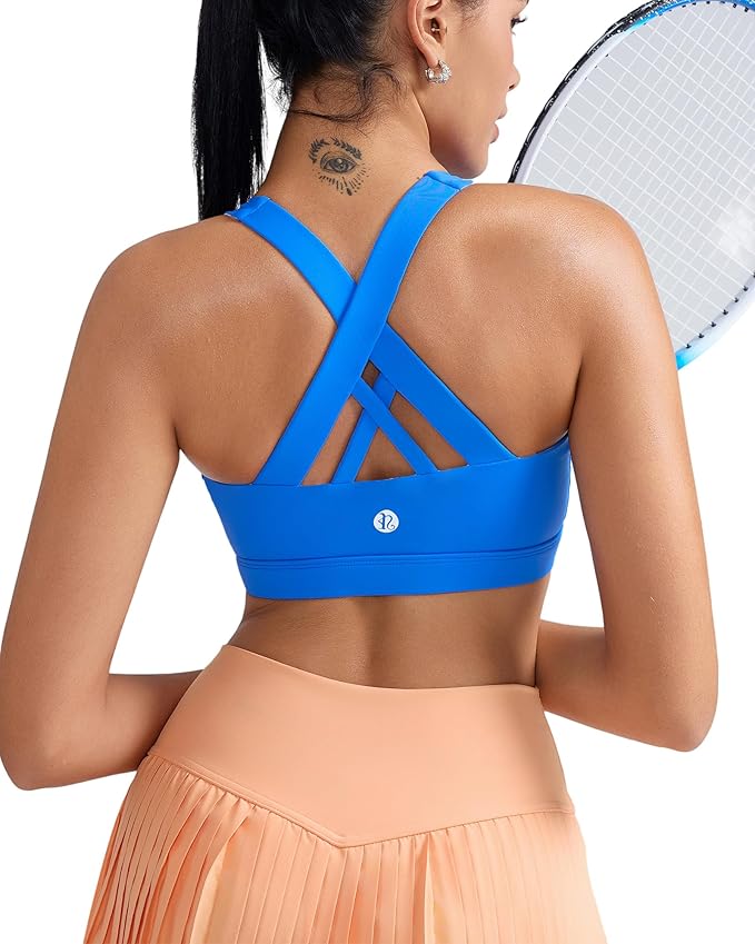 RUNNING GIRL Sports Bras for Women,Padded Strappy Sports Bras Criss-Cross Back Medium Support Sports Bras with Removable Cups