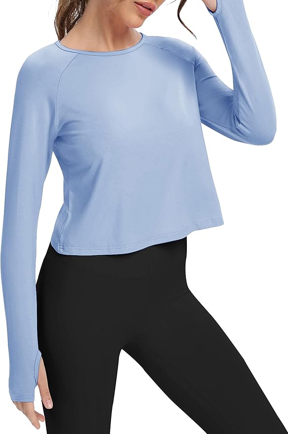 Bestisun Long Sleeve Athletic Workout Shirts Sports Yoga Gym Crop Tops for Women