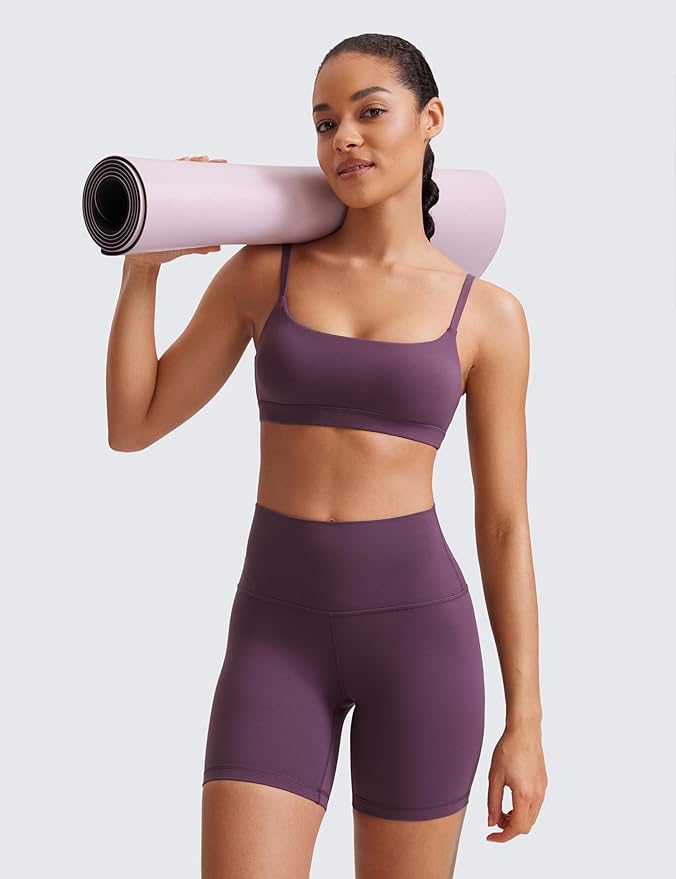 CRZ YOGA Butterluxe Adjustable Spaghetti Strap Sports Bras for Women - Scoop Neck Wireless Padded Yoga Workout Crop Top