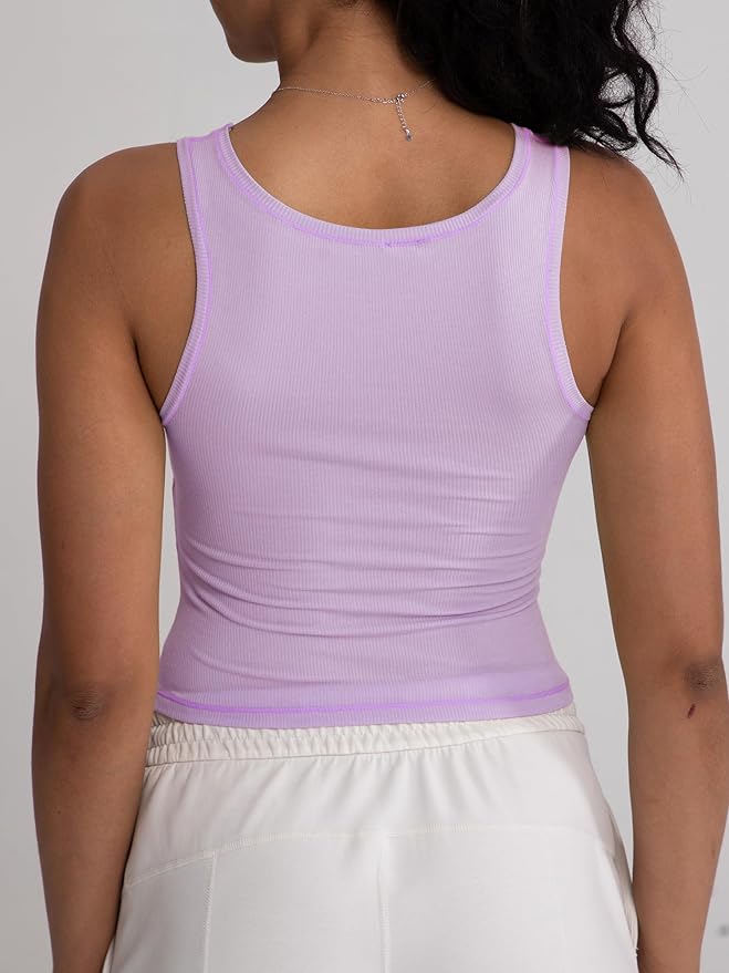 Danysu Women Rib Tank Top Padded Workout Top Square Neck Crop Tank Fitted Basic Cami Tops