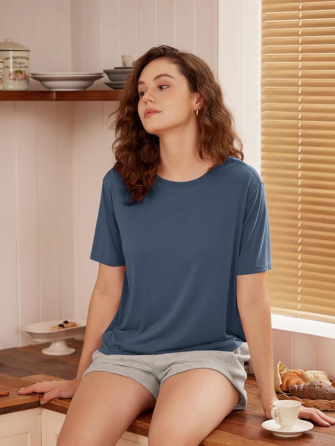 ODODOS Modal Soft Short Sleeve Shirts for Women Crew Neck Yoga Tee Casual Workout Tops