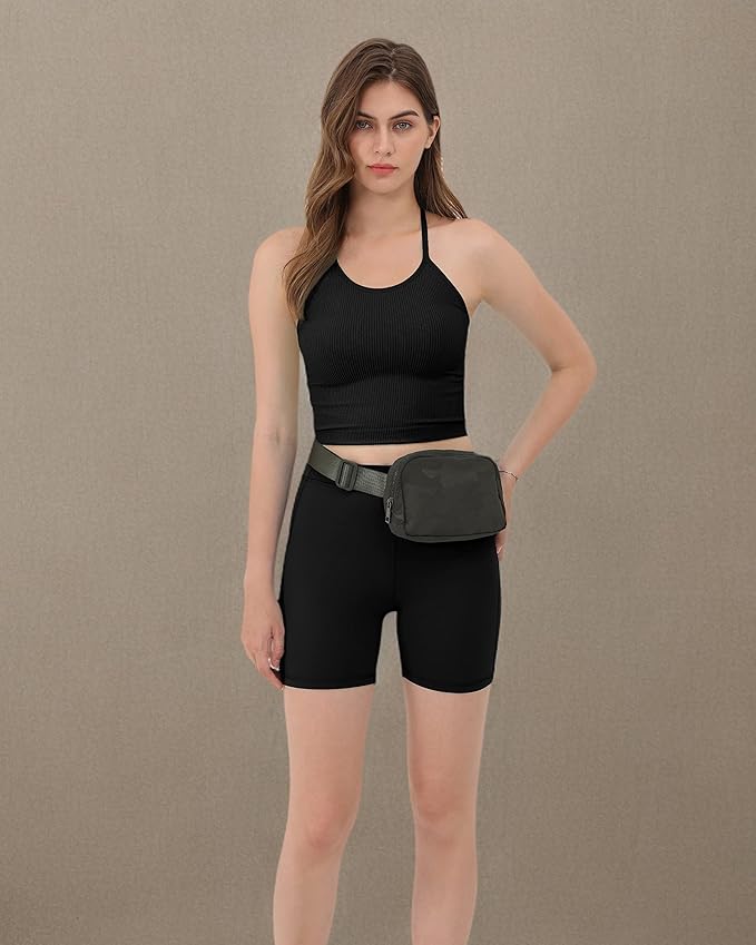 ODODOS Women's Crop 3-Pack Seamless Rib-Knit Camisole Crop Tank Tops