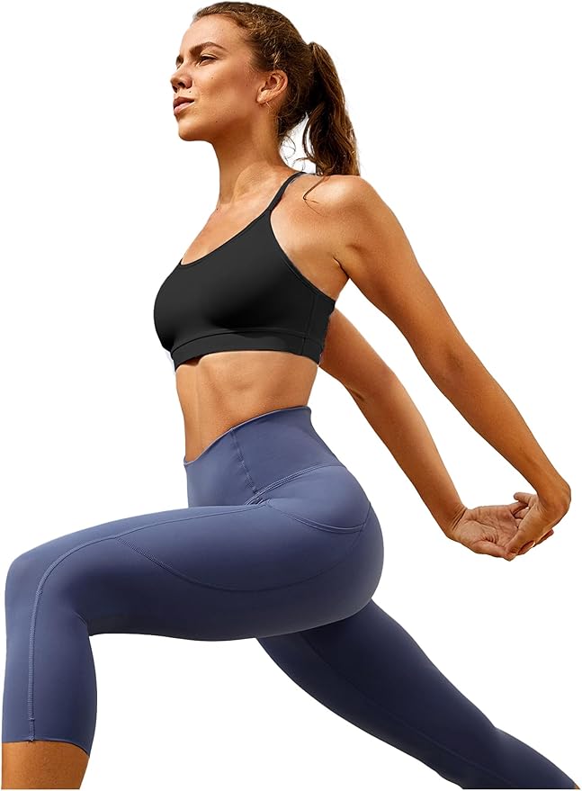 Buauty 2 Packs Y Back Sports Bra for Women, Low Impact Padded Racerback Spaghetti Strap Bras, Workout Yoga Tops