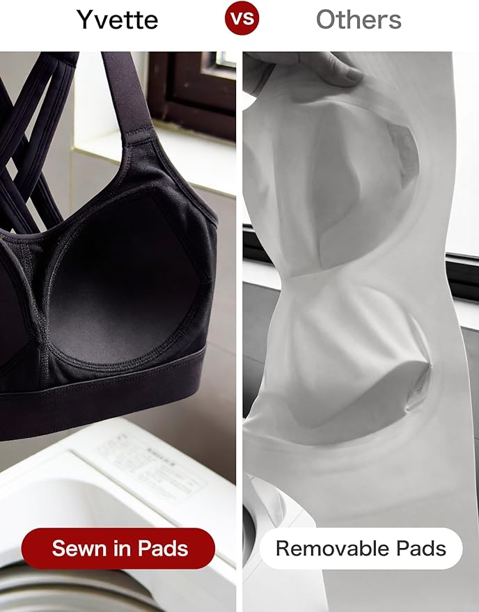 Yvette Sports Bra High Impact Adjustable Criss Cross Back, Full Support for Large Bust No Bounce