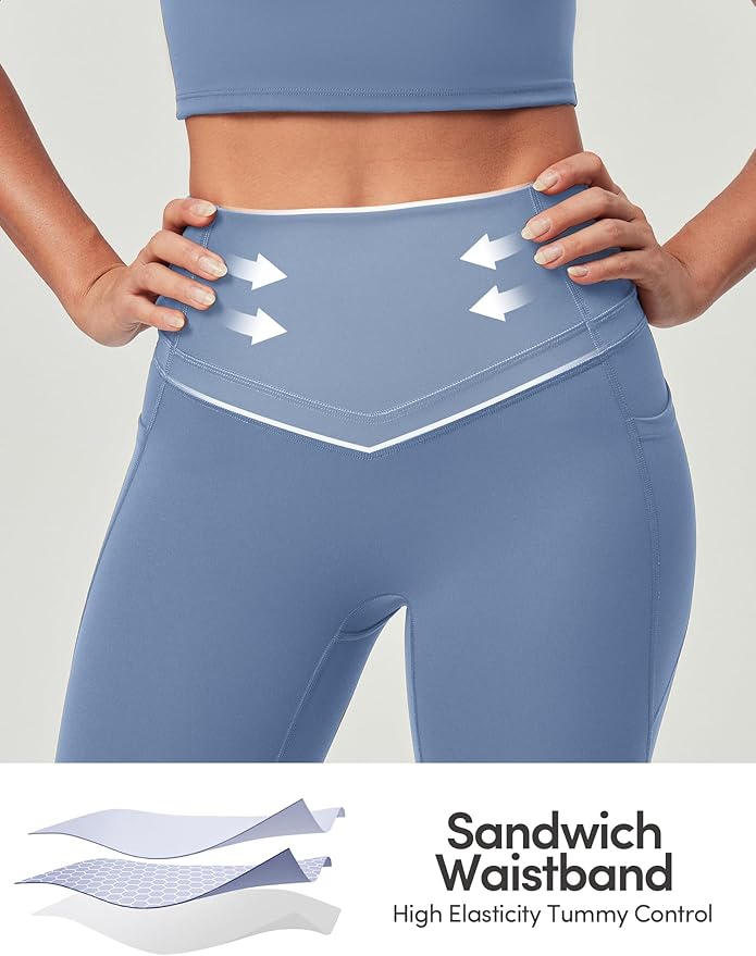 IUGA Compression Leggings with Pockets for Women Tummy Control Leggings No Front Seam Workout High Waist Yoga Pants
