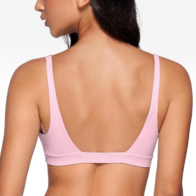 INGIA Womens Deep V-Neck Sports Bra Padded Low Impact Fitness Yoga Bra U Back Wireless Workout Bra Contour Crop Top
