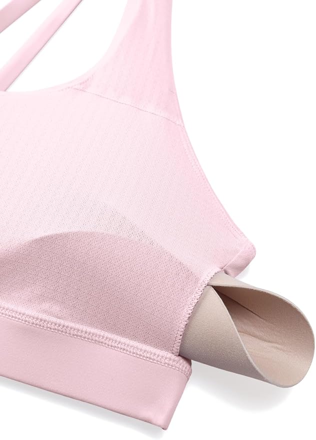CRZ YOGA Naked Feeling Strappy Padded Sports Bras for Women - Fitness Workout Top Criss Cross Back Yoga Cami