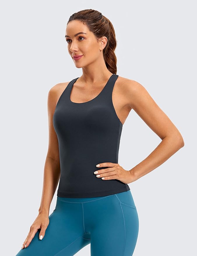 CRZ YOGA Butterluxe Workout Racerback Tank Tops for Women - Padded Athletic Spandex Yoga Shirts with Built in Bra