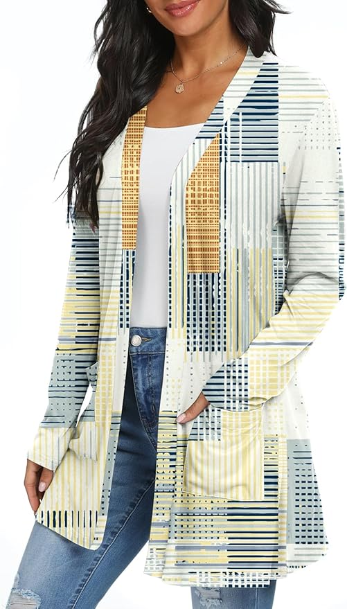 Womens Casual Lightweight with Pocketes Long Sleeve Open Front Cardigan