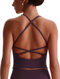 ABOCIW Womens Cross Back Workout Crop Tank with Built in Bra V Neck Longline Sports Bra Gym Shirt Yoga Pilates Top