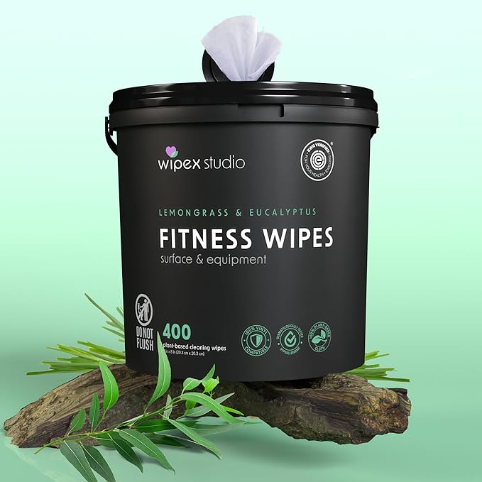Wipex Gym Wipes – EWG Verified, Fitness Equipment Wipes, Plant-Based Cloth - Lavender & Vinegar to Clean Surfaces, Safe Yoga Mat Cleaner, All Purpose Gym Cleaner, Peloton Bikes, 400 Count (2 Pk)