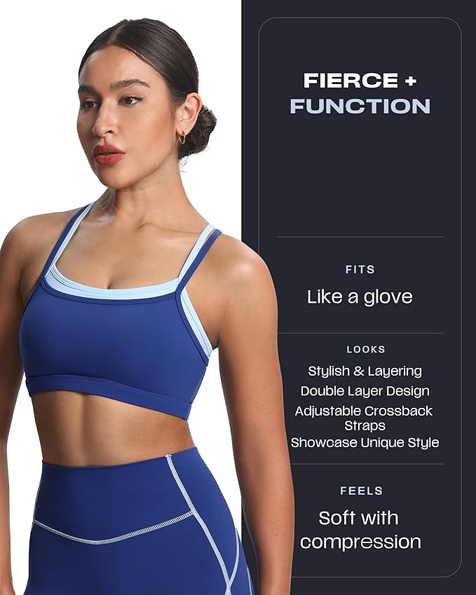 Aoxjox Women's Workout Sports Bras Takes Two Bra High Impact Training Fitness Running Yoga Crop Tank
