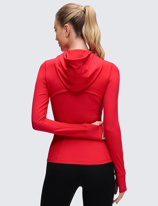 CRZ YOGA Butterluxe Hooded Athletic Jackets for Women - Full Zip Track Casual Tops with Thumb Holes Pockets