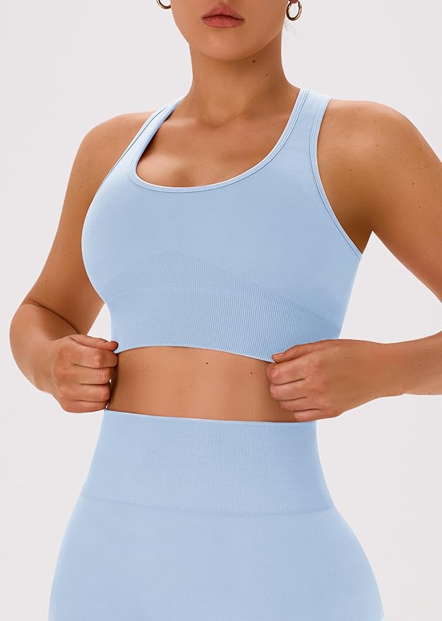 OLCHEE Womens Workout Sets 2 Piece - Acid Wash Seamless Yoga Outfits High Waist Leggings Padded Racerback Sports Bra Gym Set