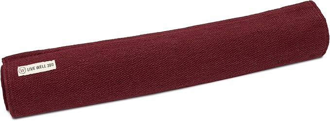 Live Well 360 Handmade Organic Cotton Yoga Mat - Non-Toxic, Chemical-free and All Natural Cloth Yoga Mat - Exercise, Workout, & Fitness Rug - Woven Material - Absorbent & Washable - 78" x 27"