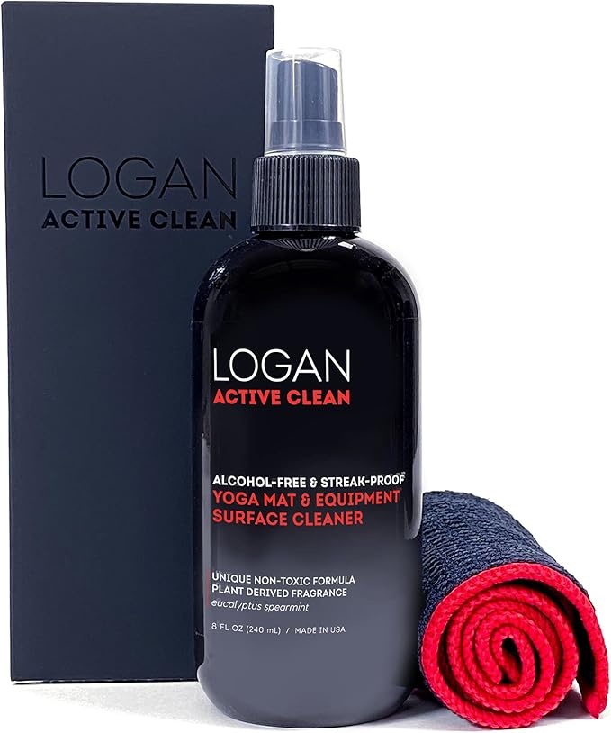 Refreshing Yoga Mat & Equipment Surface Cleaner and High-Performance Microfiber Waffle Towel Duo - Alcohol-Free & Streak-Proof - 8 Ounce, Eucalyptus Spearmint