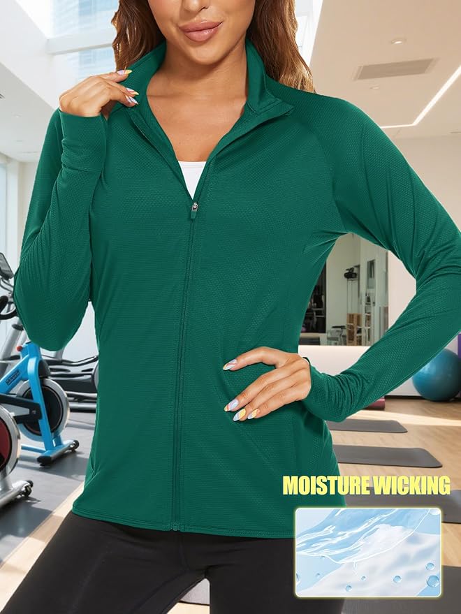 TACVASEN Women's Athletic Jackets Lightweight UV Protection Shirts Full Zip Workout Jacket UPF 50+ Long Sleeve Sun Shirt