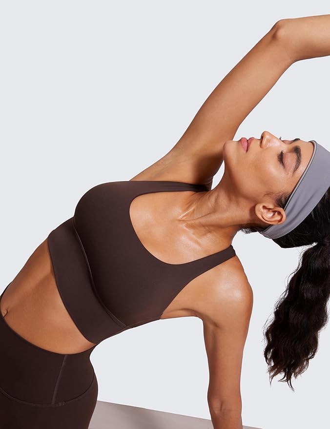 CRZ YOGA Naked Feeling Strappy Longline Sports Bras for Women - Medium Impact Criss Cross Yoga Padded Workout Crop Top
