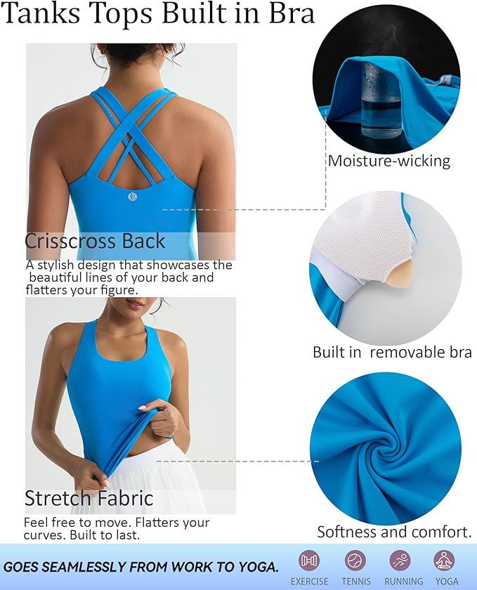 RUNNING GIRL Tank top with Built in Bra for Women,Compression Shirts Crisscross Back Workout Yoga Tops