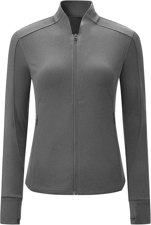 BGOWATU Women's Workout Athletic Jacket Full Zip Running Jackets Gym Yoga Track Tops with Pockets Thumb Hole