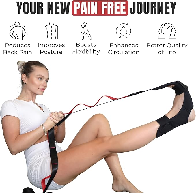 Stretch Strap with Loops Physical Therapy - Full Body Exercise Straps for Stretching with Detachable Foot - Leg & Calf Stretcher for Plantar Fasciitis, Physical Therapy, Pain Relief, and Flexibility
