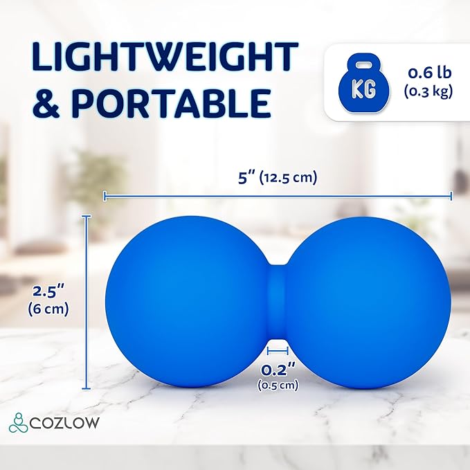COZLOW Double Lacrosse Silicone Massage Ball - Cobalt Blue - Peanut Trigger Point Roller for Mobility, Deep Tissue Therapy, Myofascial Release - Acupressure Tool for Muscle Pain Relief