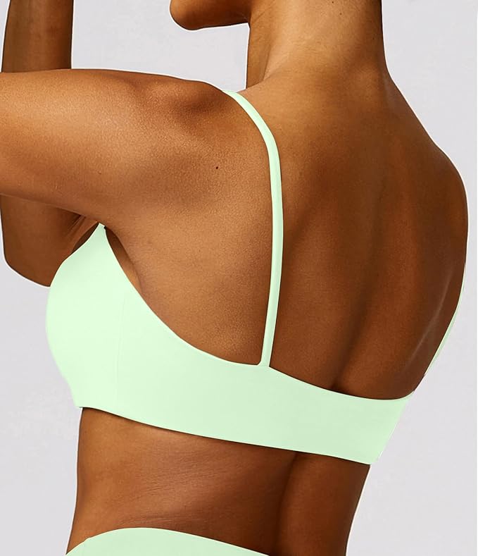 Comper Women's Sports Bra with Thin Straps Stretchy Wirefree Workout Bras Lightweight Workouts Bralette with Removable Pads