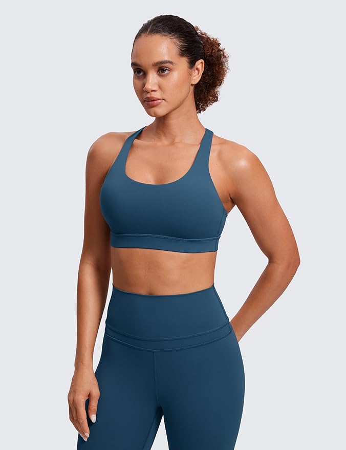 CRZ YOGA Naked Feeling Strappy Padded Sports Bras for Women - Fitness Workout Top Criss Cross Back Yoga Cami