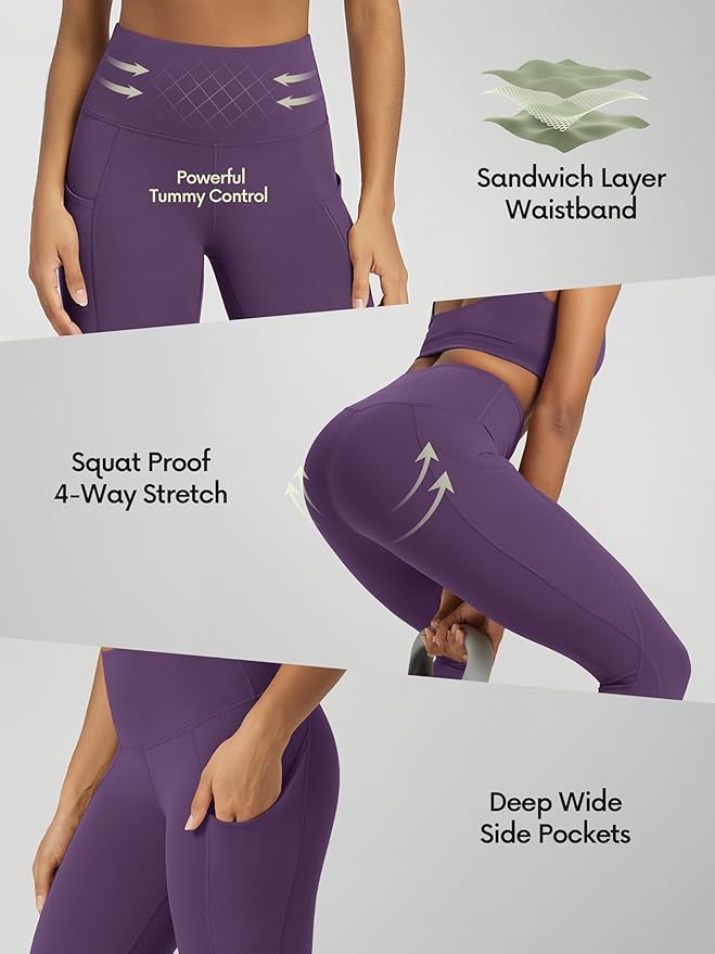 ODODOS Women's High Waisted Yoga Leggings with Pockets, Tummy Control Non See Through Workout Athletic Running Yoga Pants