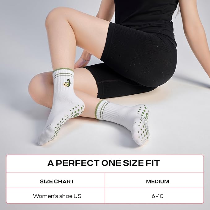 CoolMate Pilates Socks with Grips for Women, Yoga Socks, Crew Non Slip Women for Barre, Pilates Gifts for Women