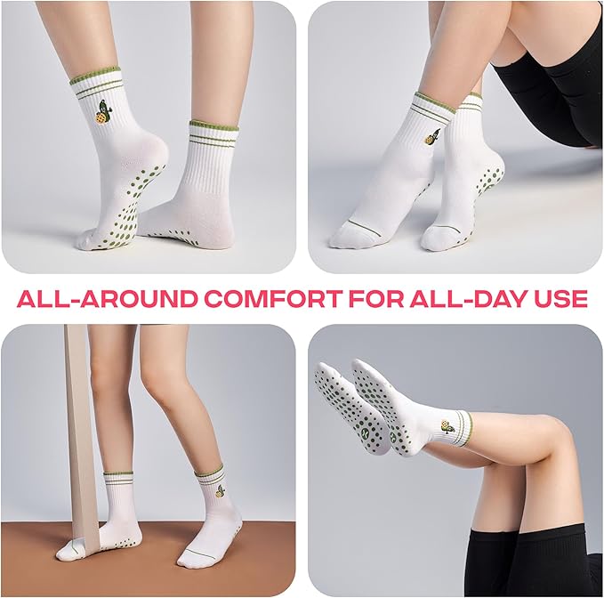 CoolMate Pilates Socks with Grips for Women, Yoga Socks, Crew Non Slip Women for Barre, Pilates Gifts for Women