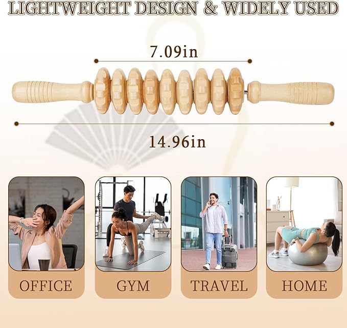 Liitrton Manual Wooden Fascia Massage Roller Trigger Points for Release Cellulite Sore Muscle Blasting (Wood)