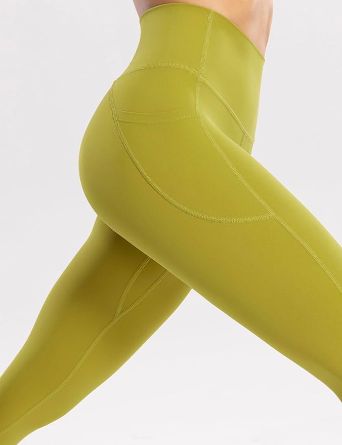 ENERBLOOM Workout Leggings with Pockets for Women High Waist Yoga Pants 25"/28" Cream Soft Lightweight Athletic Gym Tights