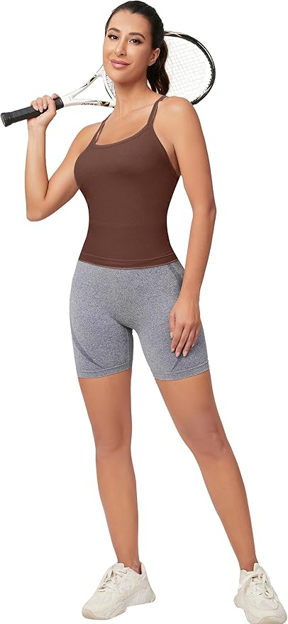 MathCat Workout Tank Tops for Women with Built in Bra, Sleeveless Gym Tops Seamless Racerback Athletic Yoga Shirts