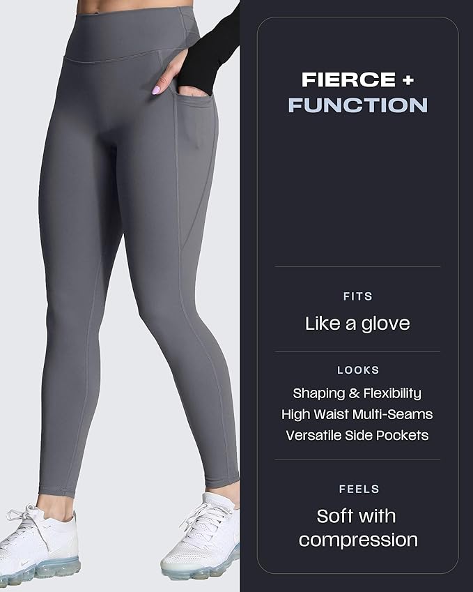 Aoxjox Women's Trinity High Waisted Yoga Pants with Pockets Cross-Waist Tummy Control Buttery Soft Workout Leggings 26"