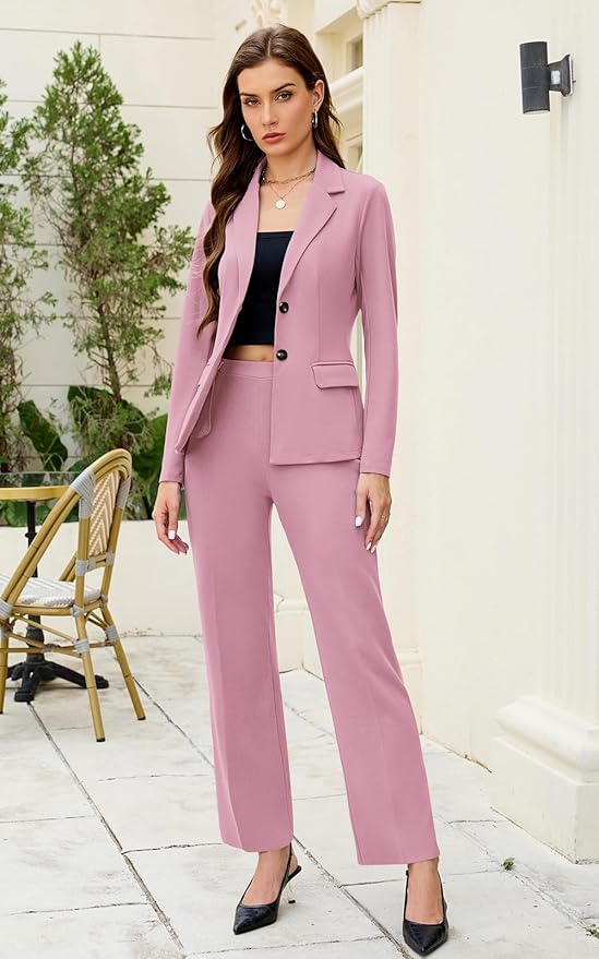 Women's 2 Piece Suits Business Casual Outfits Long Sleeve Solid Blazer with Pants Professional Office Work Sets